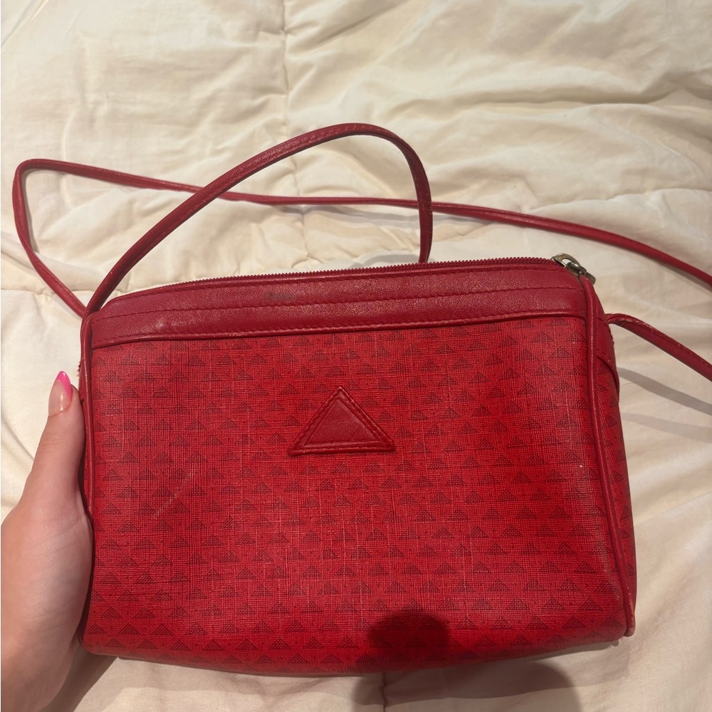 Liz Claiborne Red Crossbody Bag with Monogram Texture